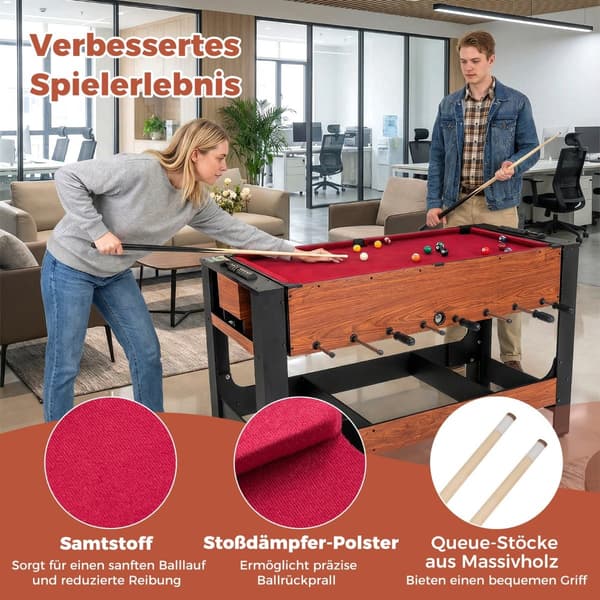 2-i-1 roterende spillebord – Bordfodbold og billard, 138 cm