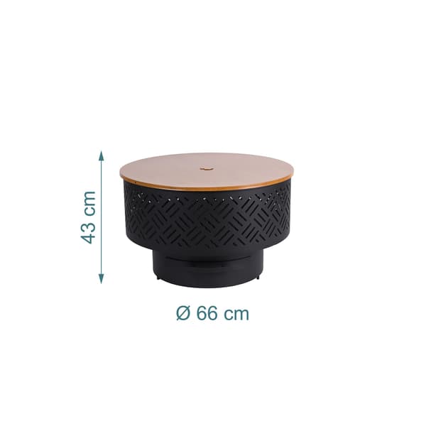 Bålskål med låg og grill – sort, til havebrug