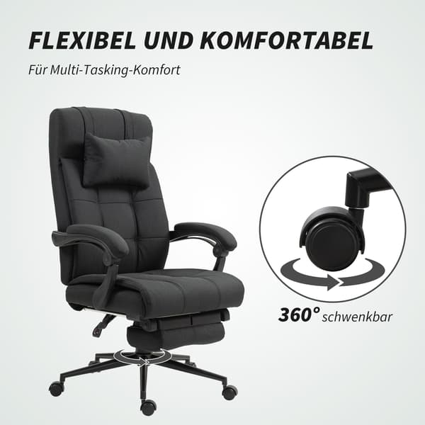 Kontorstol med fodstøtte, ergonomisk drejestol, sort
