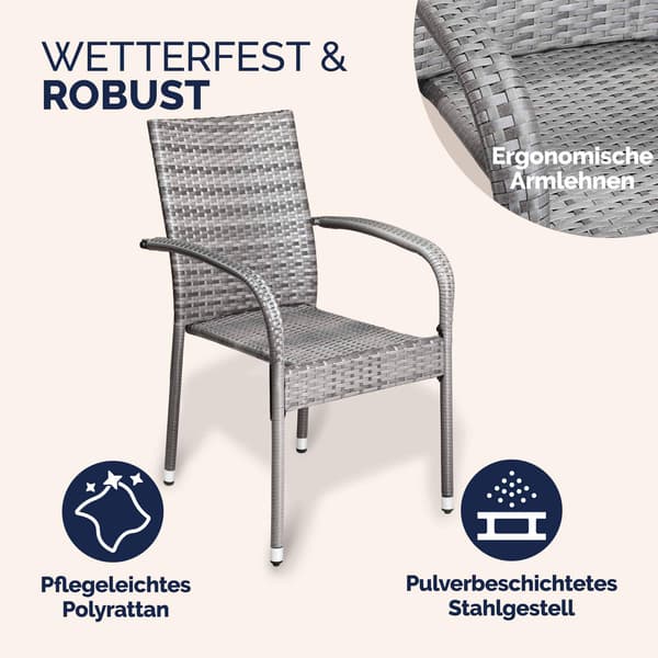 Polyrattan stabelstol Comfort sæt med 4 grå
