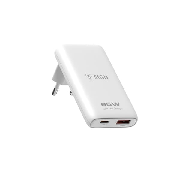 SiGN GaN Ultra Slim Oplader Foldbar 65W - Hvid