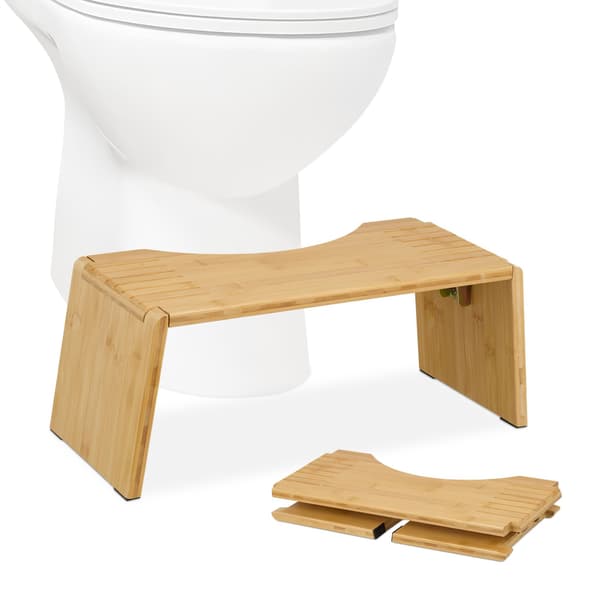 Sammenklappelig bambus toiletskammel med gummipuder