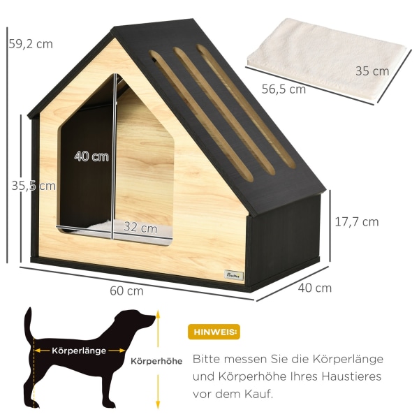 Hundehus I Træ Hyggelig Indendørs Kattehule & Hundesaleplads Med Pude, Til Små Hunde Op Til 8 Kg, 60X40X59,2 Cm
