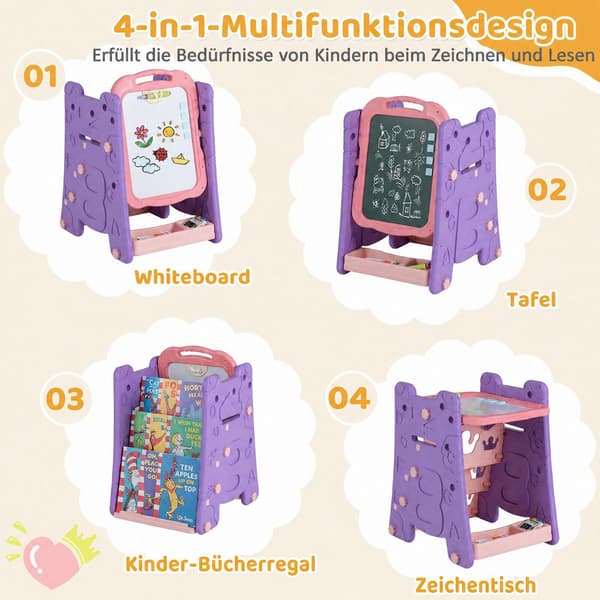 Barn 3-i-1 konststaffili med magnetisk tavla – Rosa