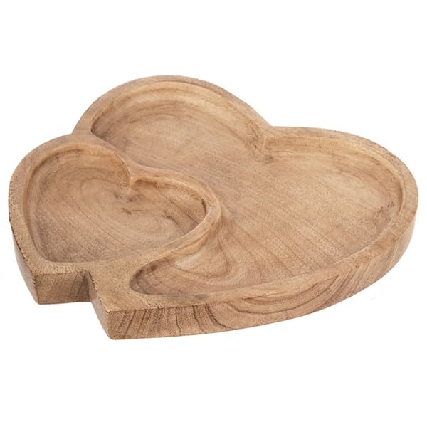 Puinen tarjoilulautanen, Double Heart Mango, 23x20 cm