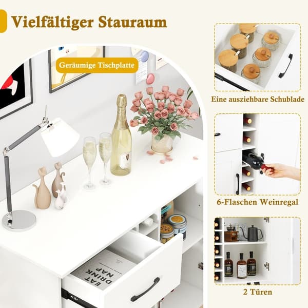 Skänk med 6 flaskor vinställ & låda & 2 dörrar Modernt vinbarsskåp Vit