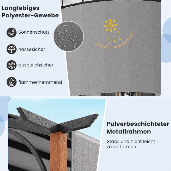 3,6 x 3 m pergola med infällbart tak Vattentätt Stabil Vintertät Gazebo Grå