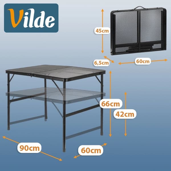Sammenklappeligt campingbord, justerbar højde, sort, 90x60 cm