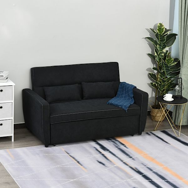 Sovesofa, Klapsofa, 2-Personers Stofsofa, Sovesofa, Sofa Med Sovefunktion, Sofasæt, Justerbar Vinkel, Sort, 148 X 82 X 89 Cm