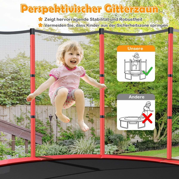 Ø140 cm havetrampolin med sikkerhedsnettrampolin kan holde op til 135 kg til børn fra 3 år og derover rød