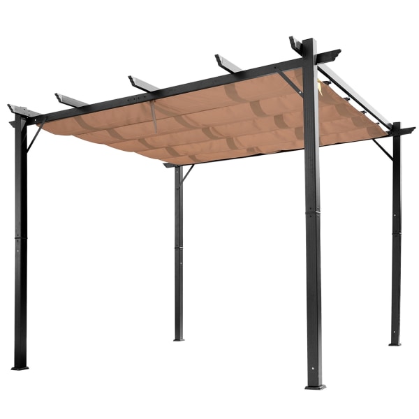 Pergola -Huvimaja Säädettävällä Kangaskatolla 3 X 4 M Patio-Katos Alumiinia Aurinkosuojakatos Patio Garden Harmaa + Ruskea