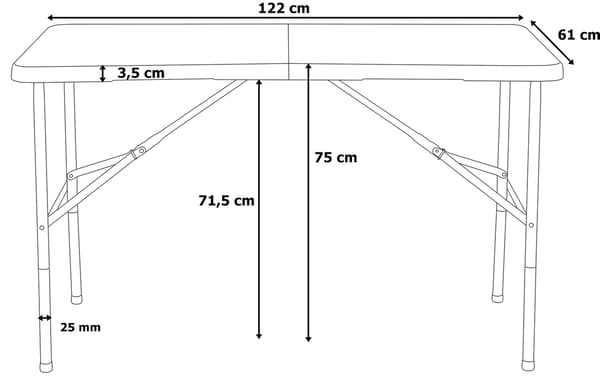Sammenklappeligt cateringbord, sort, 122 cm, HDPE-plade