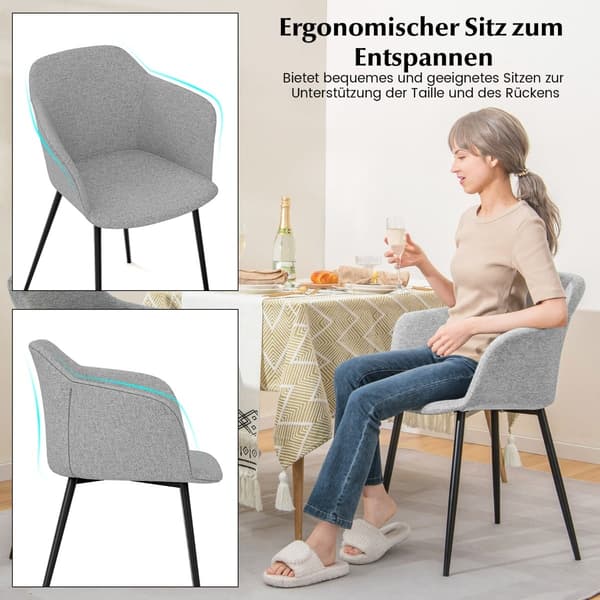 Spisestolesæt med 2, lysegrå, ergonomisk ryglæn