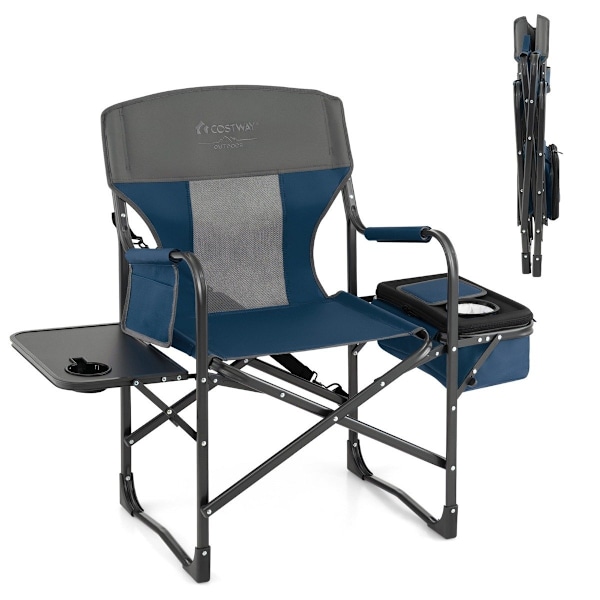 Campingstol med sidebord køletaske & opbevaringstaske 113 x 56 x 98 cm Blå