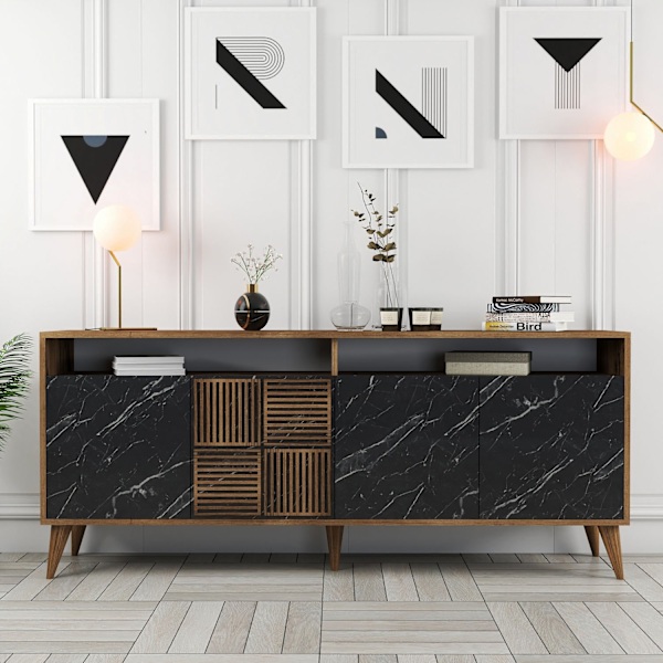 Console Milan - Valnöt, Svart Marmor