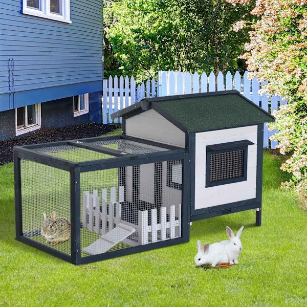 Kaninbur Liten Djurbur 151 X 78 X 84,5 Cm Med Utomhusinhägnad Ramp Grön Vit