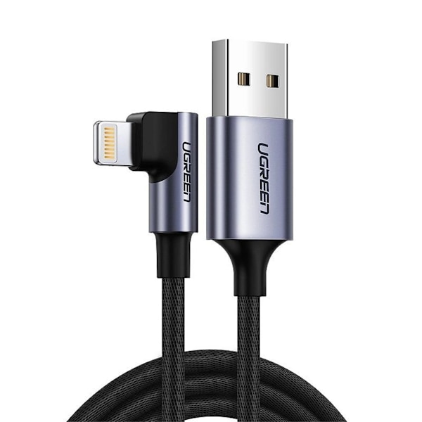 Ugreen USB-A till Lightning-vinklad MFI-kabel, 2,4A, 1m - svart