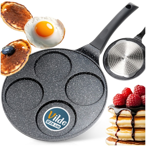 Granitæggepande 4 huller SORT LINJE 26 cm