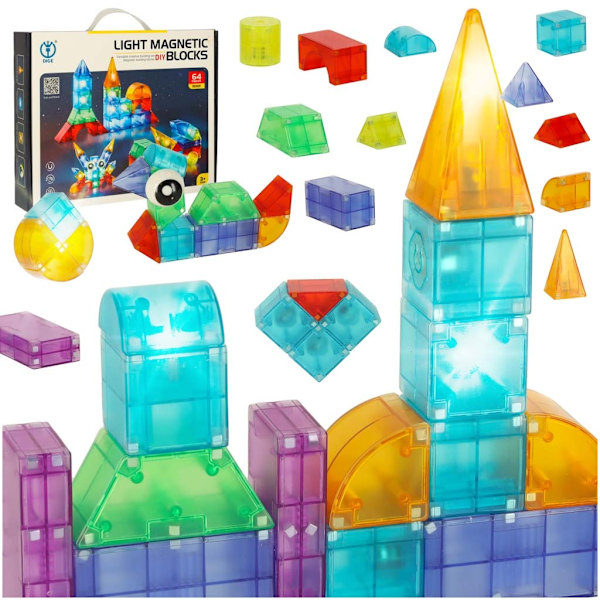 3D konstruktion magnetblock LED glödande 64 el