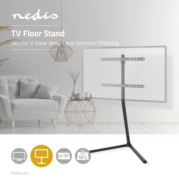 Golvstativ | 49 - 70 " | Maximal skärmvikt som stöds: 40 kg | V-shape Design | Anti-tip rem | Snäpplås | Aluminium / Stål | Svart