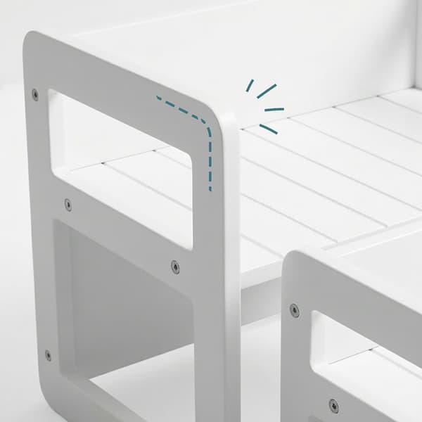 Vit MDF-sittgrupp för barn – Bord och 2 pallar
