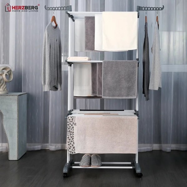 Herzberg HG-8034GRY: Liikkuva vaateteline - harmaa