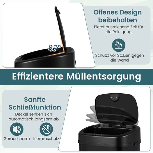 68L automatisk sensor skraldespand – dobbeltzone, sort