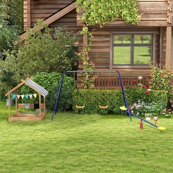 Gungställning För Barn, Gungställning Med 2 Gungor, Gungställning, Trädgårdsgunga För Två Barn 3-8 År, Stål, 2,69 X 1,6 X 1,8 M