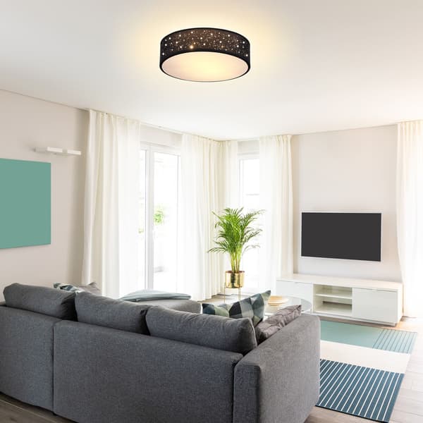Loftlampe 38 cm sort, E27-fatning, nem installation, blændfrit lys