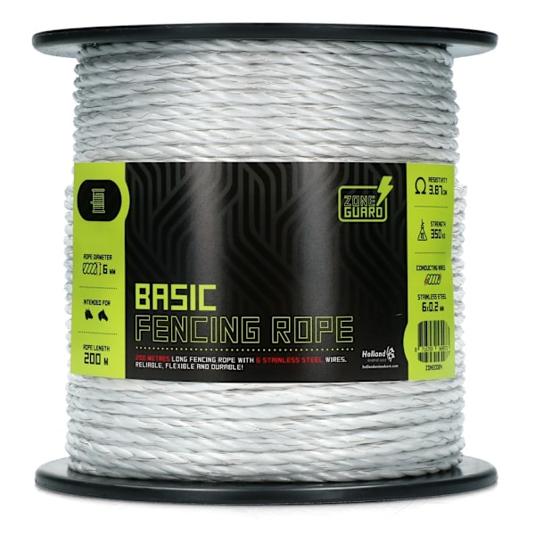 ZoneGuard 6 mm Basic stängselrep vit 200 m