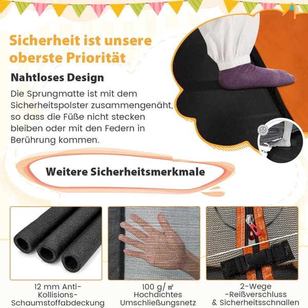 2 i 1 barnstudsmatta med gunga & skyddsnät & kantskydd orange