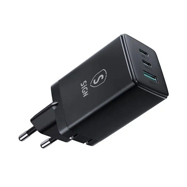 Sign GaN Ultra 65W 2xUSB-C & 1xUSB-A hurtigoplader - sort