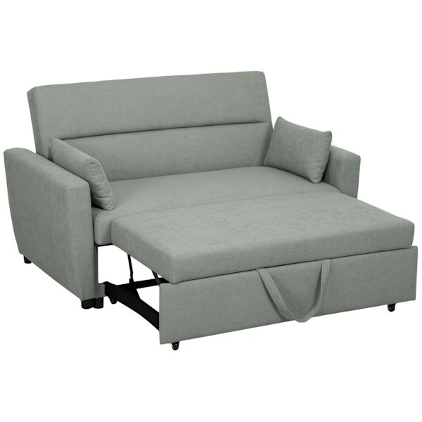 Bäddsoffa, 2-sits soffa med sovfunktion, justerbart ryggstöd, soffa med kuddar, sammetslook, bäddsoffa med bäddbox för vardagsrum, gästrum, ljusgrå