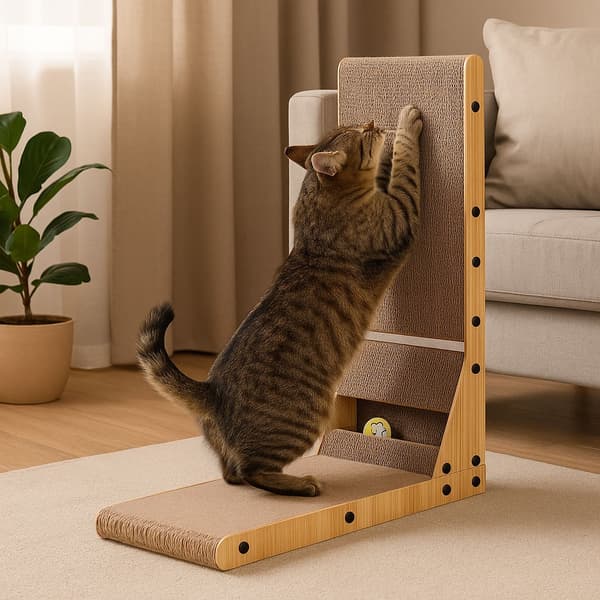 Pap Corner Cat Scratcher Seng med Legetøj Petsi