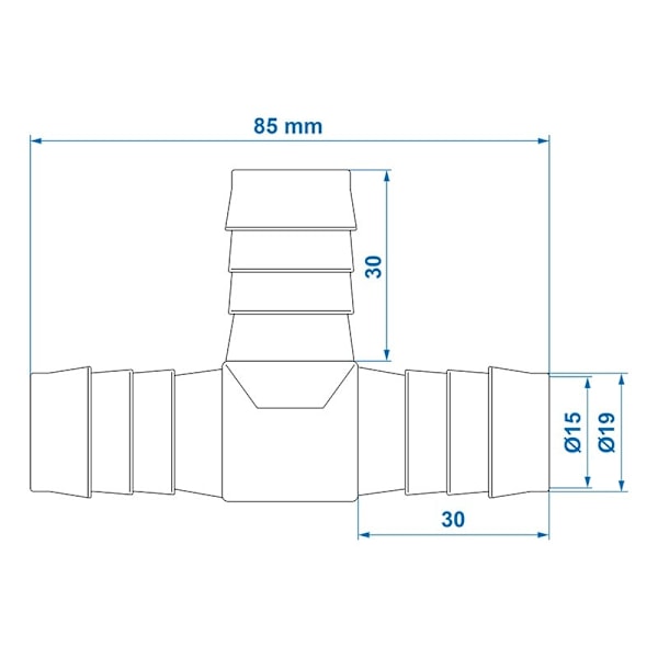 Vattenslangskoppling T-stycke 19mm per st