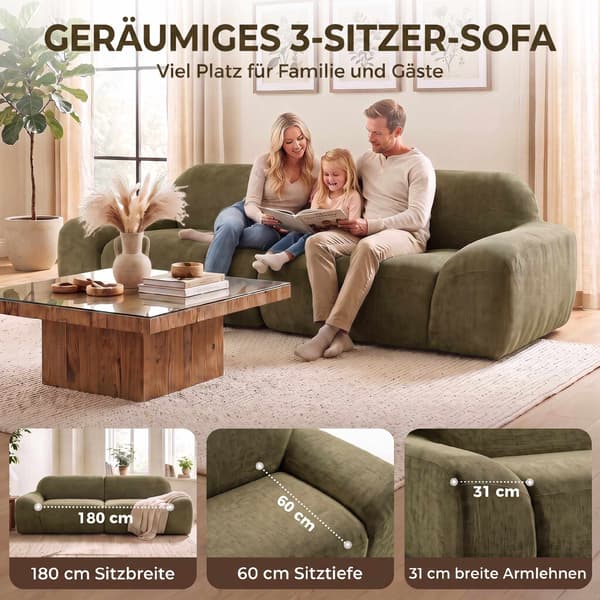 3-sitssoffa, chenilleklädsel, djupgrön