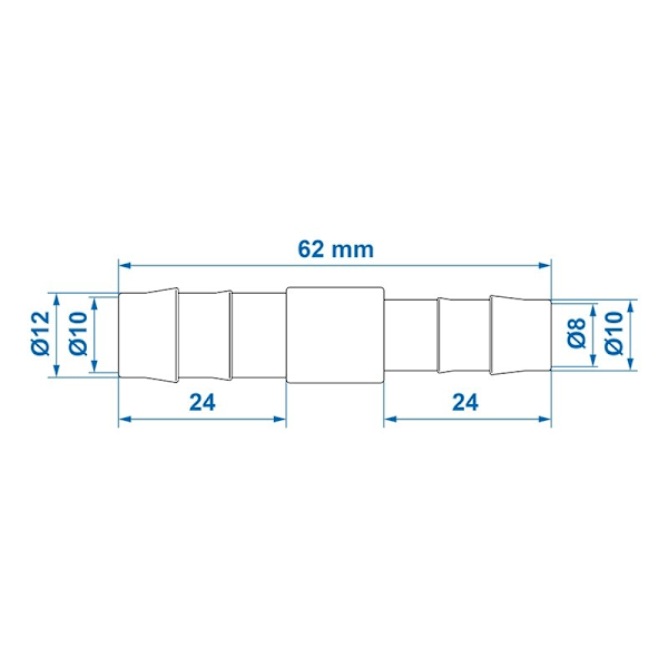 Vandslangereduktion lige 12x10mm pr stk