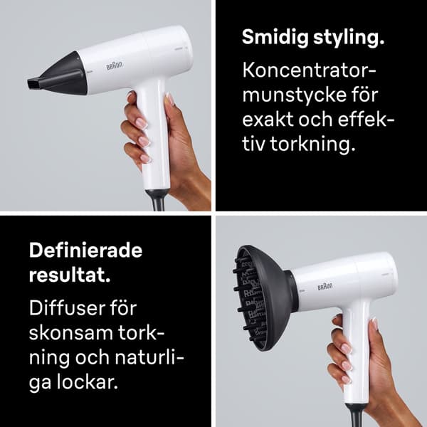 Hårtørrer 1800W, 3 varme- og hastighedsindstillinger, diffuser
