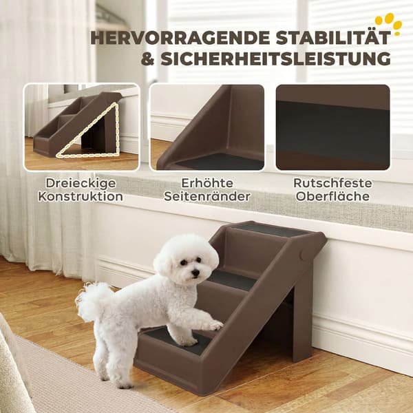 Kæledyrstrappe, 3 trin, foldbar, 36,5 cm høj, brun