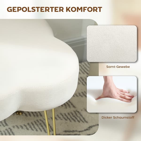 Kløverformet osmannisk, fløjlspolstring, creme, stålben