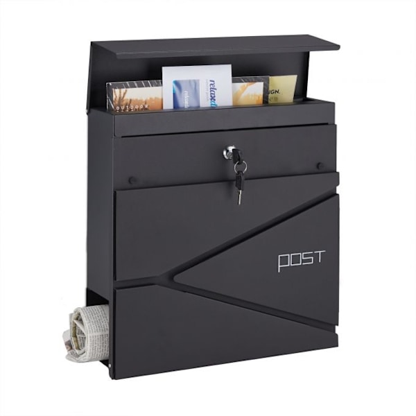 Sort postkasse med avisholder