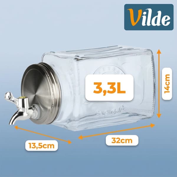 Glas drikkedispenser med hane, 3,3 l til køleskab