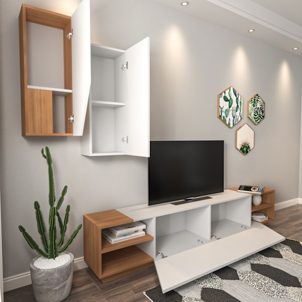 TV-enhet Zebra - Vit, Teak