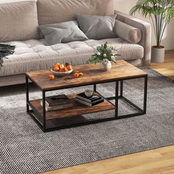 Industrielt sofabord, 2-lags, 105 cm, rustik brun