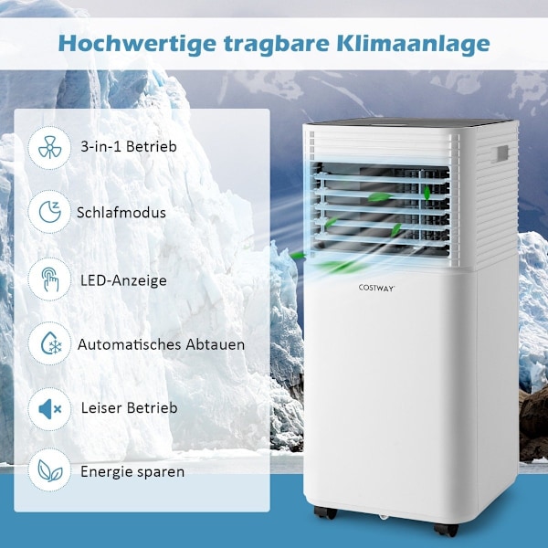 Bærbart klimaanlæg 4 i 1 luftkøler med sort LED-skærm 7000 BTU