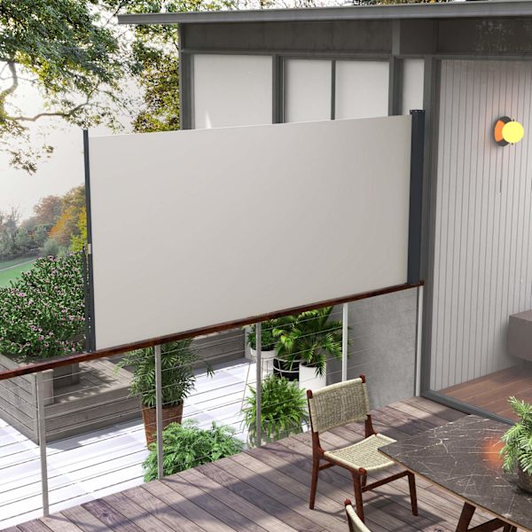 Udtrækkeligt Sidefortelt, 300 X 140 Cm Havefortelt, Privatskærm Med Uv-Beskyttelse, Vindbeskyttelse, Metal, Polyester, Lysegrå