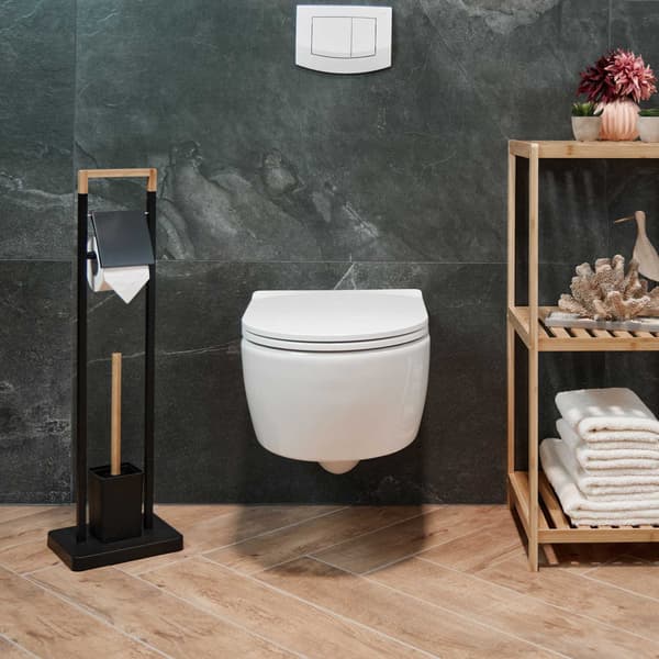 Toiletstol i bambus og rustfrit stål