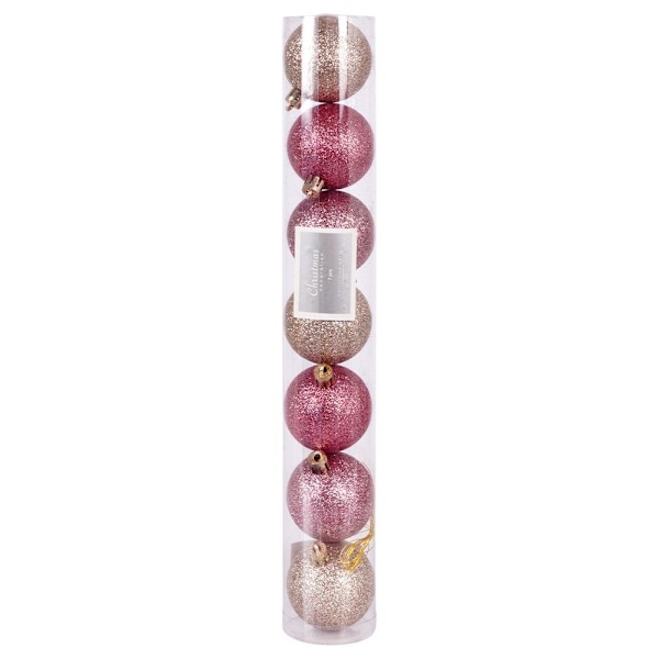 Set med 7 hållbara glittrande rosa julgranskulor