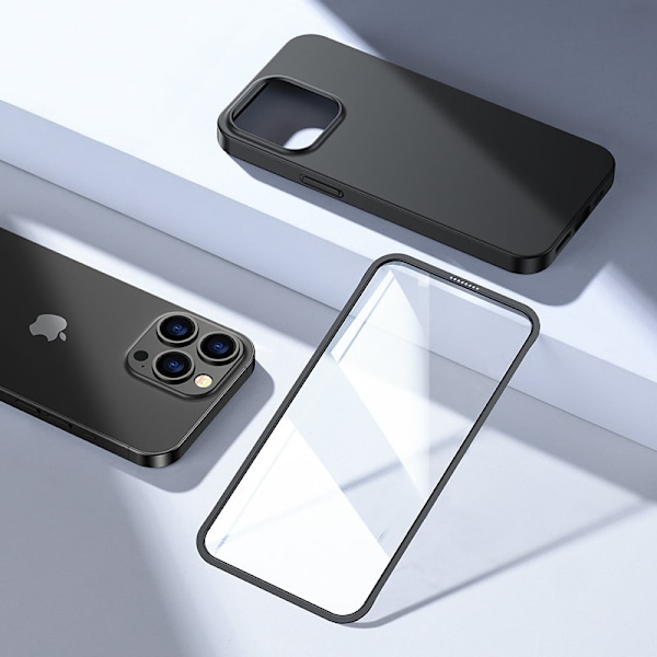 Cover til iPhone 13 Pro Max, bag- og frontcover + hærdet glas, sort