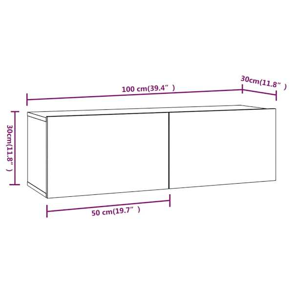 Tv-bänk för vägg brun ek 100x30x30 cm konstruerat trä